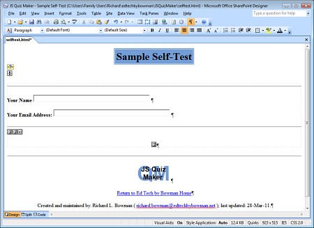 self test web page in SharePointDesinger