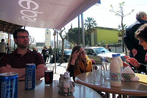 watching persons coming from the cathedral as we aiting for lunch