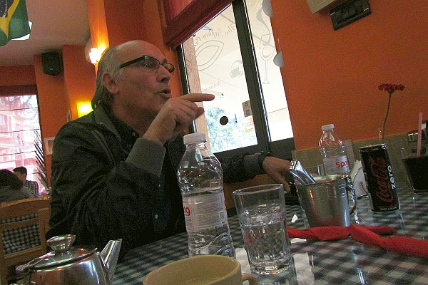 Dini making a point in conversation over lunch at Stephen Center Center